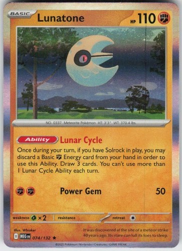 Holo Lunatone 074/132 Rare Mega Evolution Near Mint