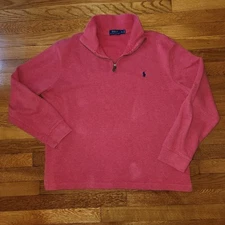 Polo Ralph Lauren Sweater Mens XL Red 1/4 Zip Mock Heavy Pullover 100% Cotton