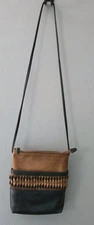 ILI New York Crossbody Brown and Black Twisted Leather Purse Adjustable Strap