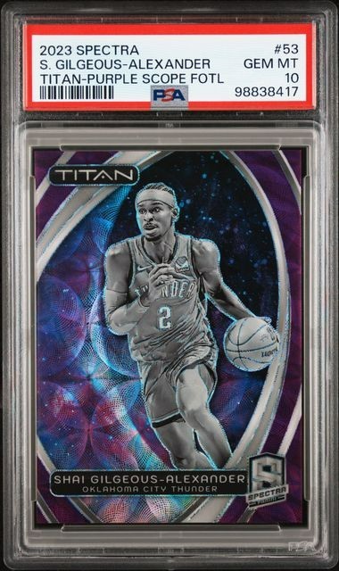 PSA 10 Shai Gilgeous-Alexander 2023 Spectra Titan Purple Scope FOTL 9/15 SSP MVP
