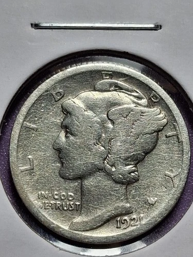 1921-P MERCURY DIME. FINE CONDITION. KEY DATE. SCARCE.
