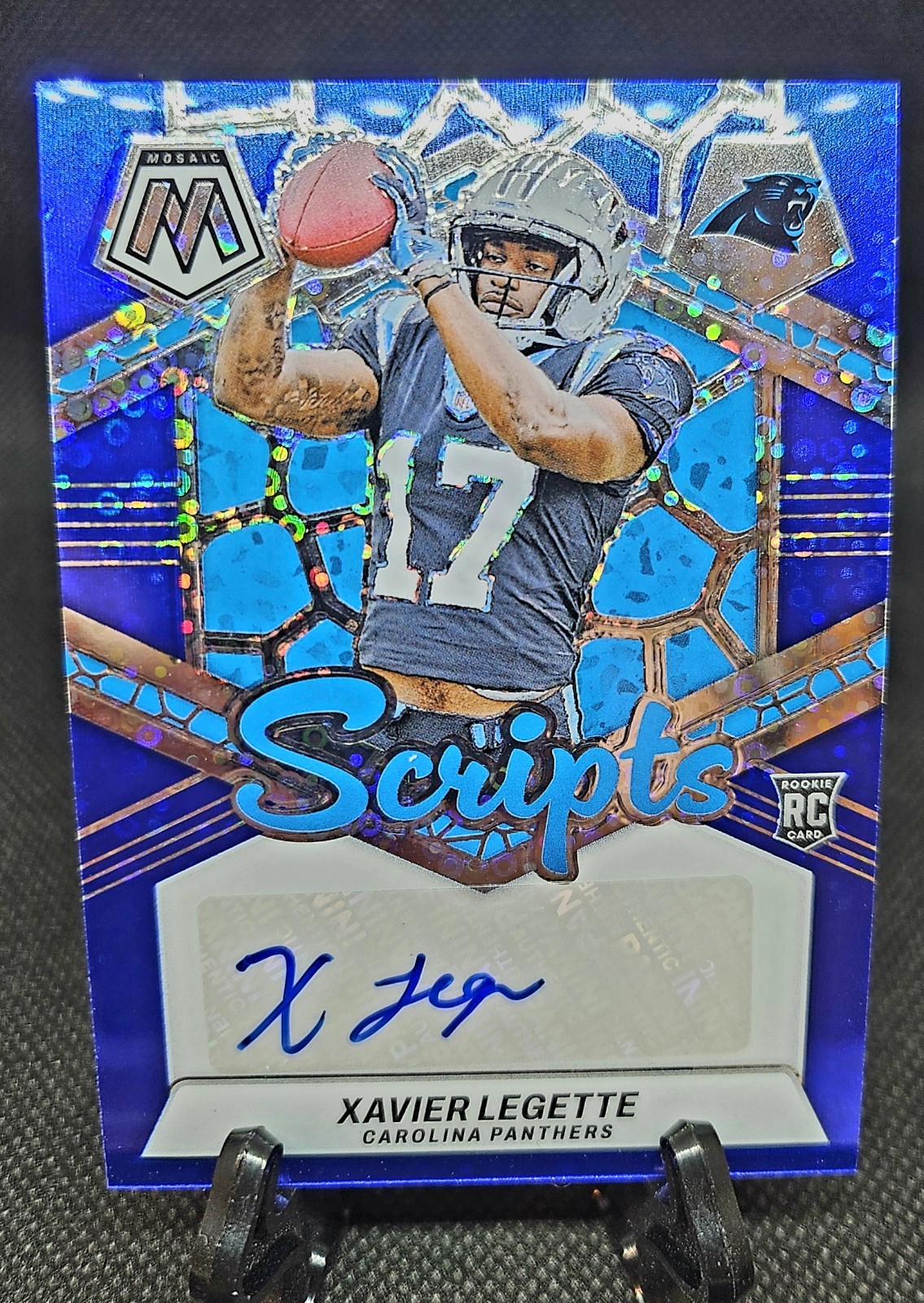 2024 Panini Mosaic Rookie Scripts Xavier Legette Blue Disco Auto Panthers WR