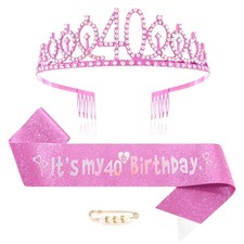 40th Birthday Crown and Sash Princess Crown Queen Tiara Rhinestone Headbands ...