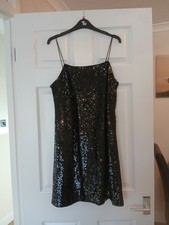 BLACK SEQUIN SHIFT DRESS, SIZE M, SHOESTRING STRAPS, PARTY / CRUISE 
