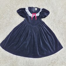 VTG 90s Ruth Of Carolina Black Velvet Lace Trim Dress Victorian Holiday Girl's 6