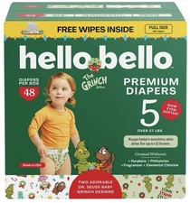 Hello Bello Baby Grinch Holiday 2025 Diapers Size 5 48ct: Grinch, Cindy Lou, Max