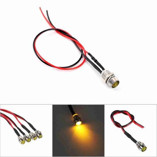 ´4Pcs 12v 8mm LED Panel Pilot Dash Warning Light Indicator Lamp Car Van Yellow