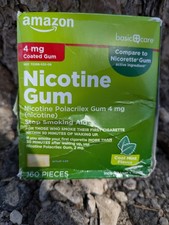 Amazon Basic Care Nicotine Polacrilex Coated Gum 4 mg, Cool Mint Flavor, Stop Sm