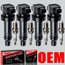 Brand 4X OEM Ignition Coils & 4X Iridium Spark Plugs For Hyundai Accent Kia 1.6L