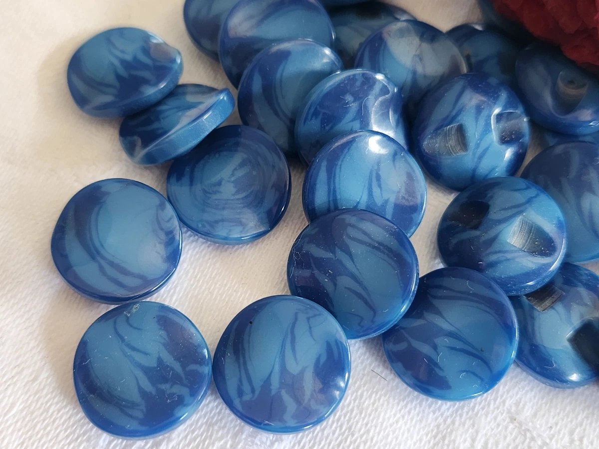 Lot De 5 Boutons Vintage Bleu Marbré - Pied 2 Cm, Référence 768, Occasion, Fait En France