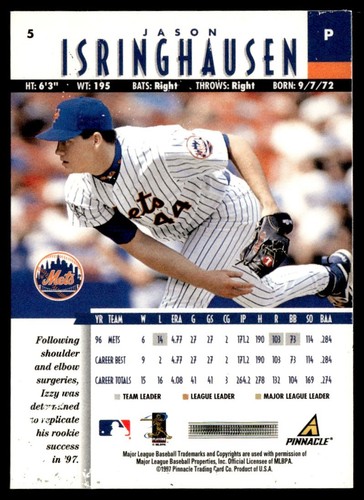 1997 Pinnacle Jason Isringhausen New York Mets #5 - Picture 2 of 2