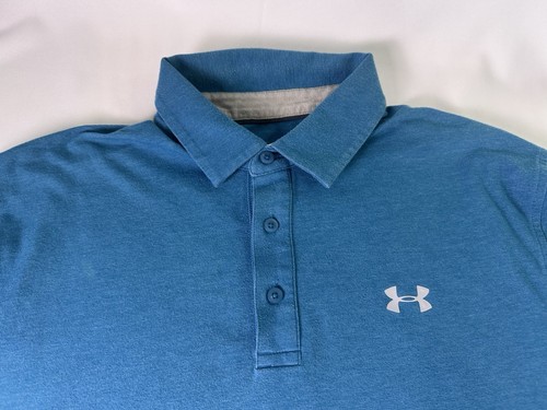 Under Armour Heat Gear Loose Mens L Large Polo Shirt Short Sleeve Blue