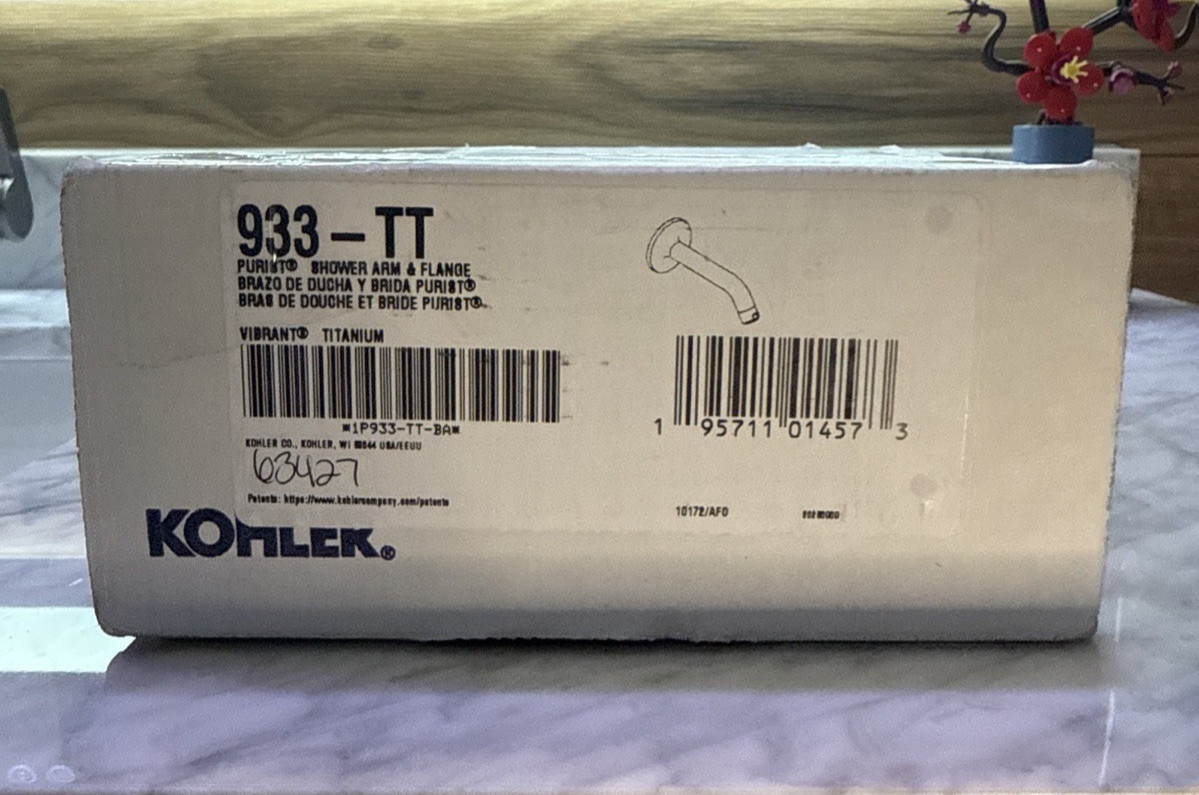 Kohler K-933-TT Purist 8-3/8" Wall Mounted Shower Arm and Flange I Titanium