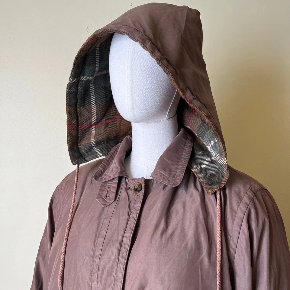 Eddie Bauer Brown Plaid Lined Goose Down Long Coat Hooded Parka Women's M Tall - Image 2 of 4