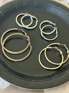Vintage Costume Jewelry 4 Pair Rhinestone Hoop Earrings