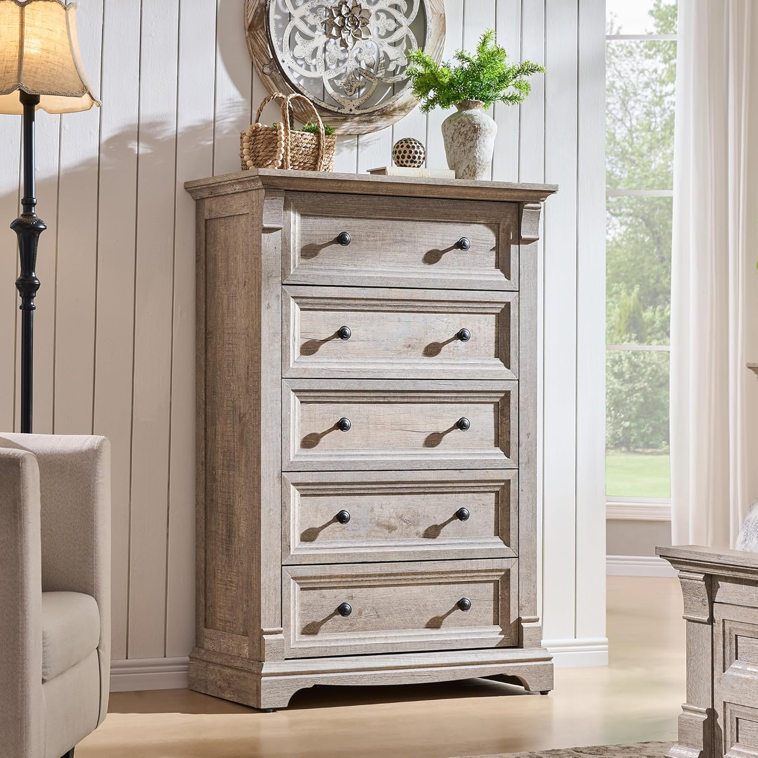 T4TREAM Farmhouse 5 Drawers Dresser for Bedroom, 47