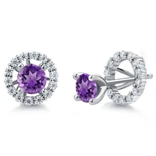 925 Sterling Silver Women Stud Earrings with Removable Jackets  Amethyst and