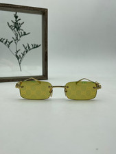GUCCI GG1808S 001 Gold Green Flash Mirror GG Logo Rimless Sunglasses