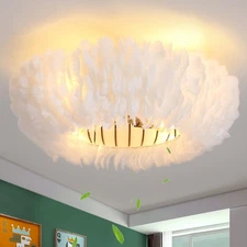 20" Modern Ceiling Fans with Lights and Remote Control，White Feather Chandeli...