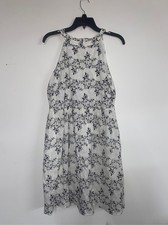 Loft Black and White Flower Eyelet Halter Dress - knee length, size Medium