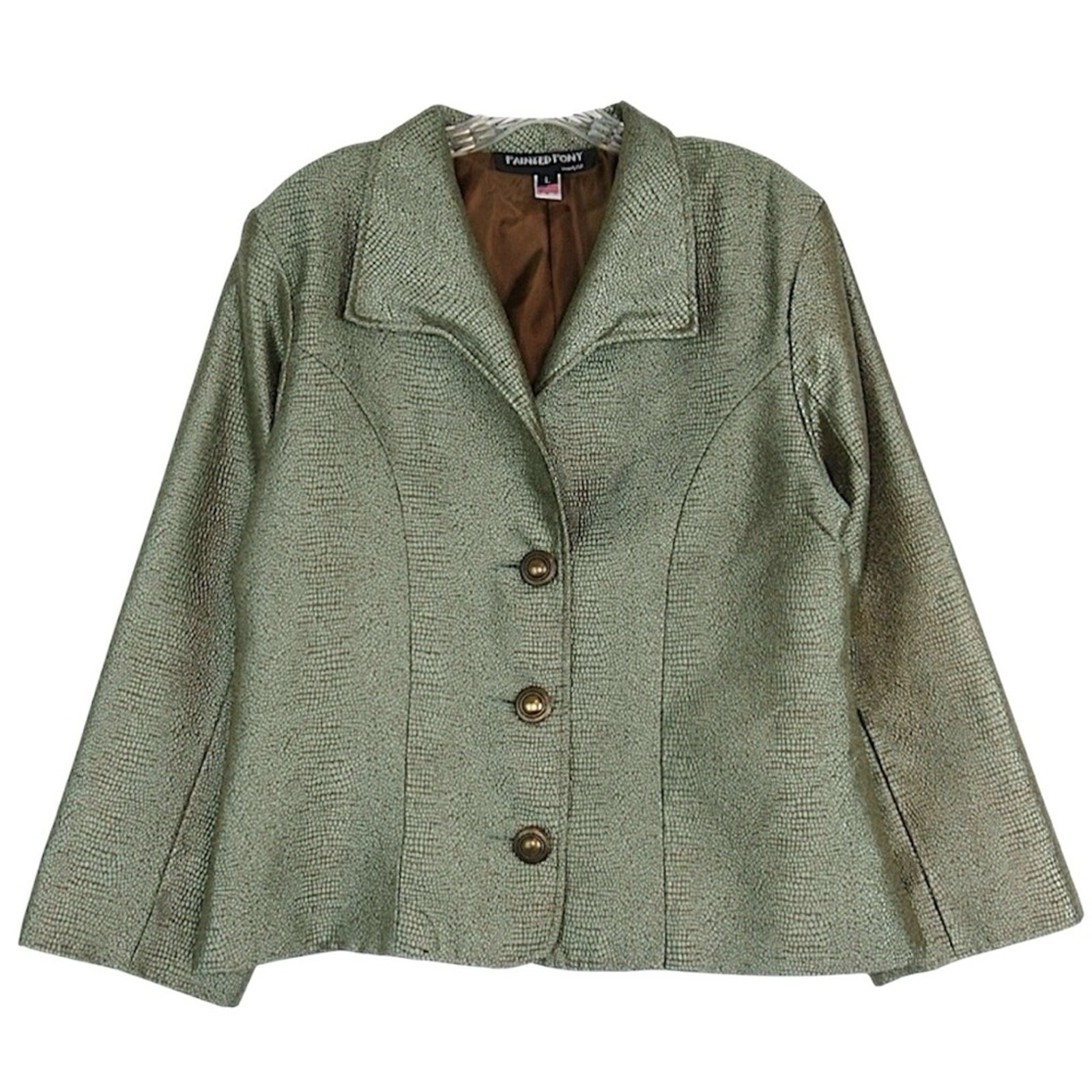 Giacca blazer donna PONY DIPINTO verde testurizzato bottoni taglia large