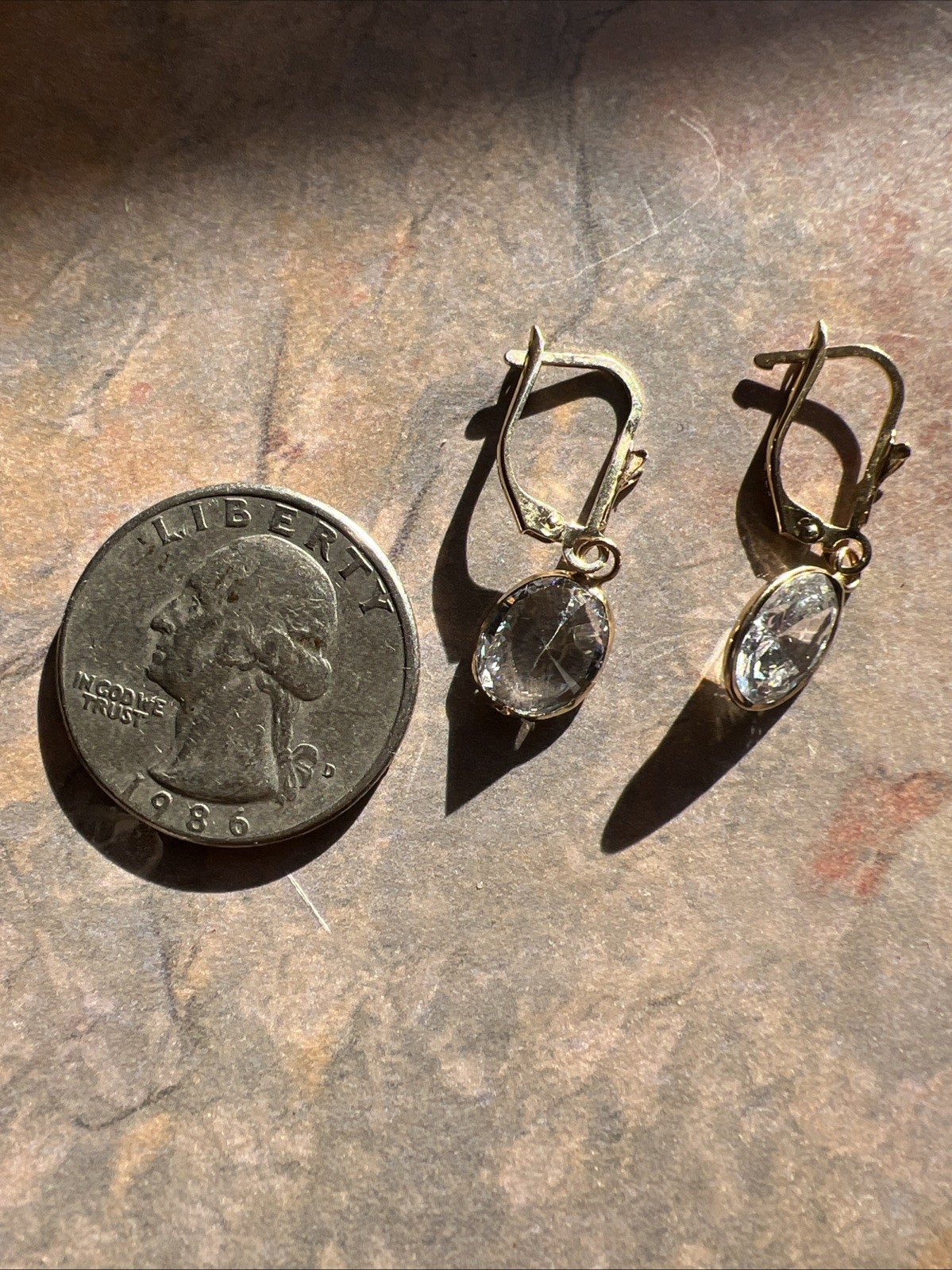 14K Solid Gold Earrings CZ Dangles Leverback Pier… - image 5