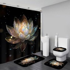 4pcs Rainbow Lotus Bathroom Set with Shower Curtain and Rugs