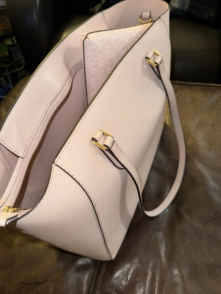 MICHAEL KORS CHARLOTTE LG 3 in 1 ZIP TOTE SHOULDER BAG CROSSBODY PINK LEATHER - Image 4 of 4