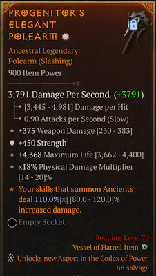  DIABLO 4 SEASON 13 LoH Polearm 1GA Strength + Life + PhysDmg + WD GGEX