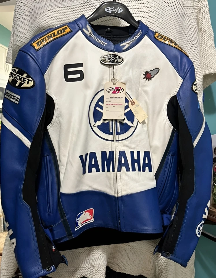 YAMAHA Mens 6 Blue Motorbike racing Leather Jacket Motorcycle biker racer jacket - Image 3 of 4