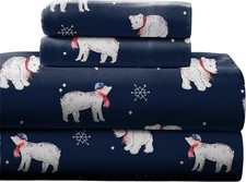 180 GSM 100 Cotton Flannel Sheet Set Queen Snow Bear Warm Cozy Pre-Shrunk