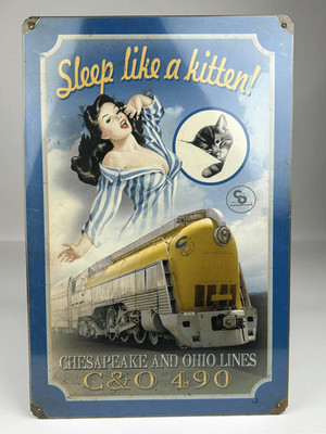 NOS Sleep Like A Kitten Chesapeake & Ohio Lines C&O 490 Zug Blechschild versiegelt