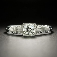 Art-Deco Style Lab Created Diamond Solitaire Anniversary 14K White Gold FN Ring