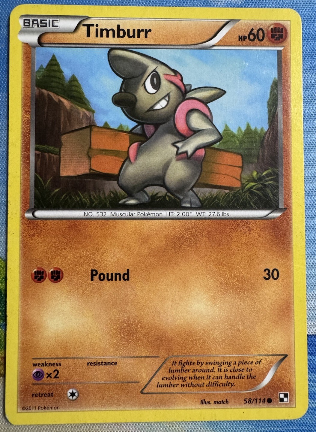 Pokemon Timburr 58/114 Black & White Regular Lightly Played 2011