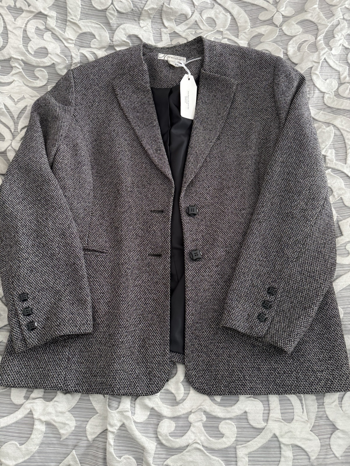 Jacket Lerry Levine for Dressbarn gray/black  Women Sz16 tweed 