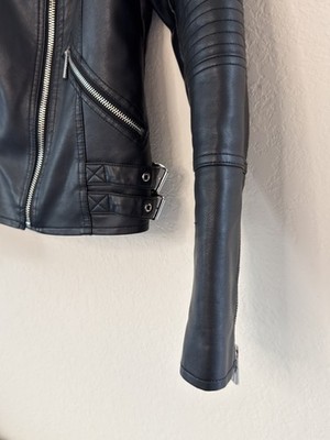 Michael Kors XS Black Faux Leather Moto Biker Jacket Zip Cuffs