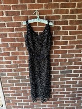 Lace Sheath Black Dress Floral Silver Wedding Sz 6 Homemade Vintage