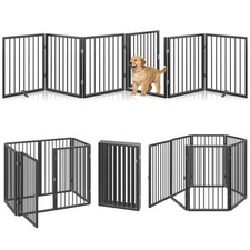 Vantas 120" x 24" Foldable Freestanding Extra Wide Dog Gate with Door,Black