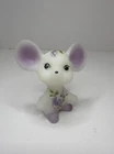 Fenton White Satin Glass Hand Painted Purple Florals Mouse