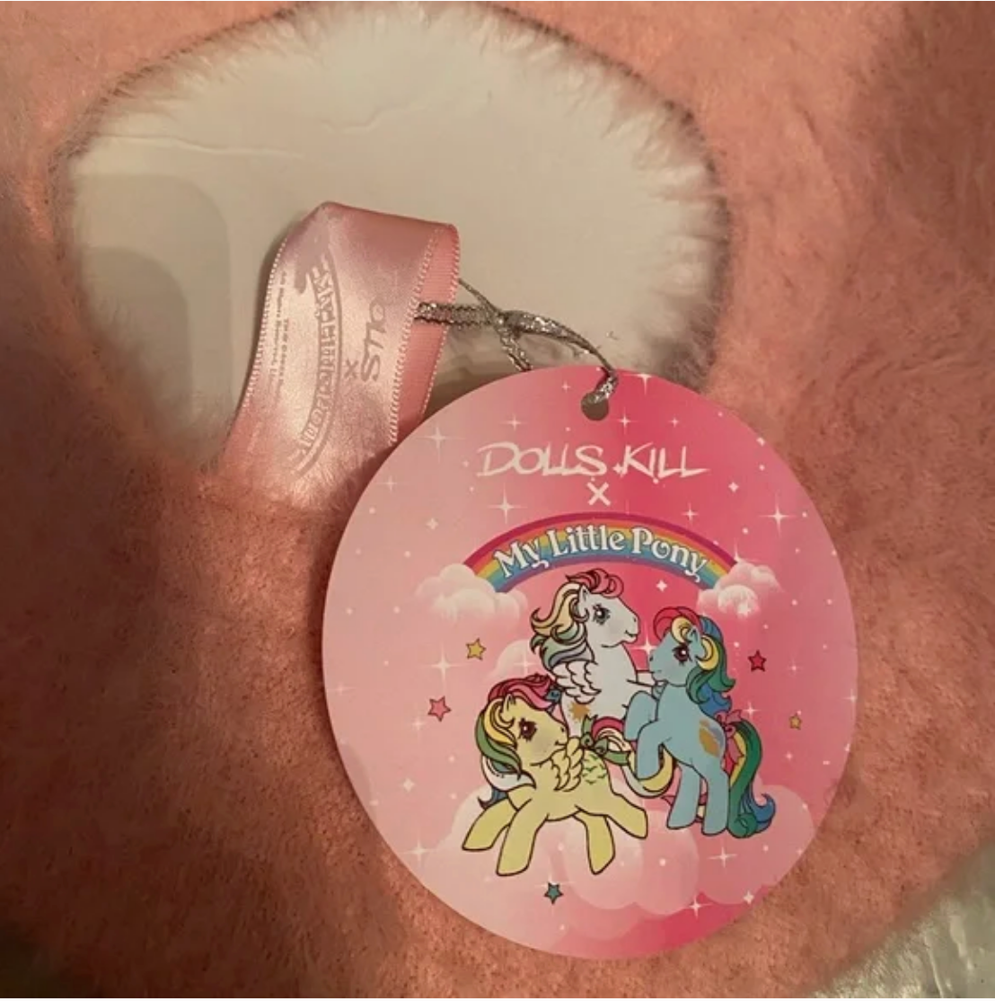 Bambole nuove con etichette Kill X My Little Pony Collab Rainbow Lover berretto fuzzy rosa HTF