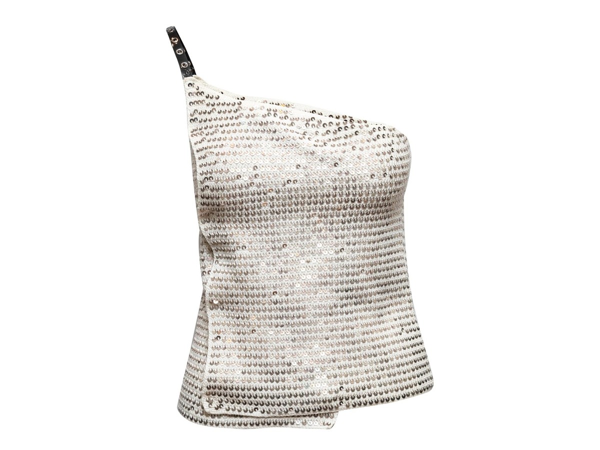 one shoulder silver top