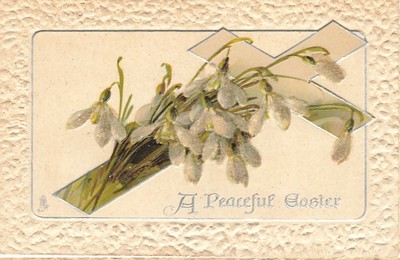 Vtg A Peaceful Easter Embossed Postcard Posted Cross Flowers