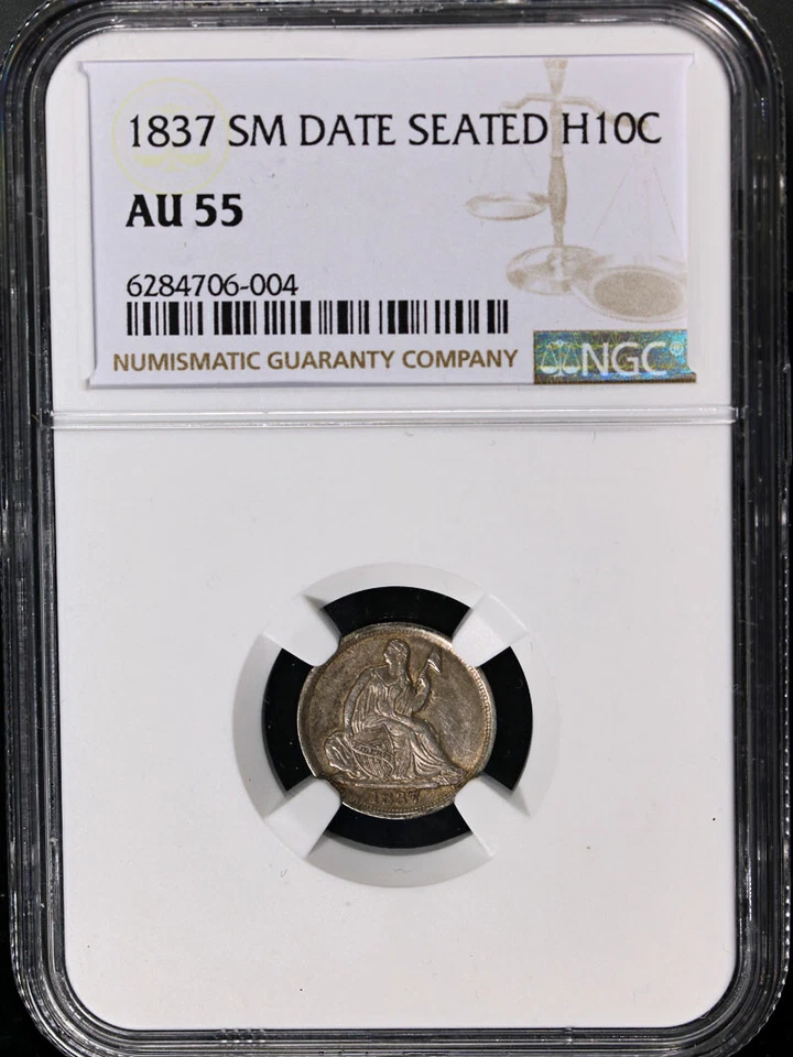 1837 Seated Liberty Half Dime Small Date NGC AU55 Great Eye Appeal Strong Strike - Image 3 of 4