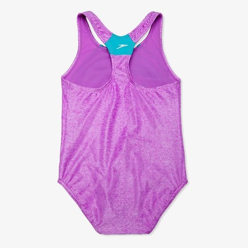 Speedo Girls Printed Sport Splice One Piece Swimsuit Purple Aqua 16 - Picture 2 of 3