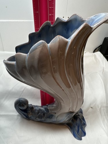 Vintage 1940's STANGL Blue & Pink Beautiful CORNUCOPIA VASE #3619 Mint 9.5” - Picture 11 of 12