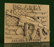 STL 3D Model US ARMY FLAG & RIFLE CNC ROUTER 3D Printer Engraver Carving Aspire