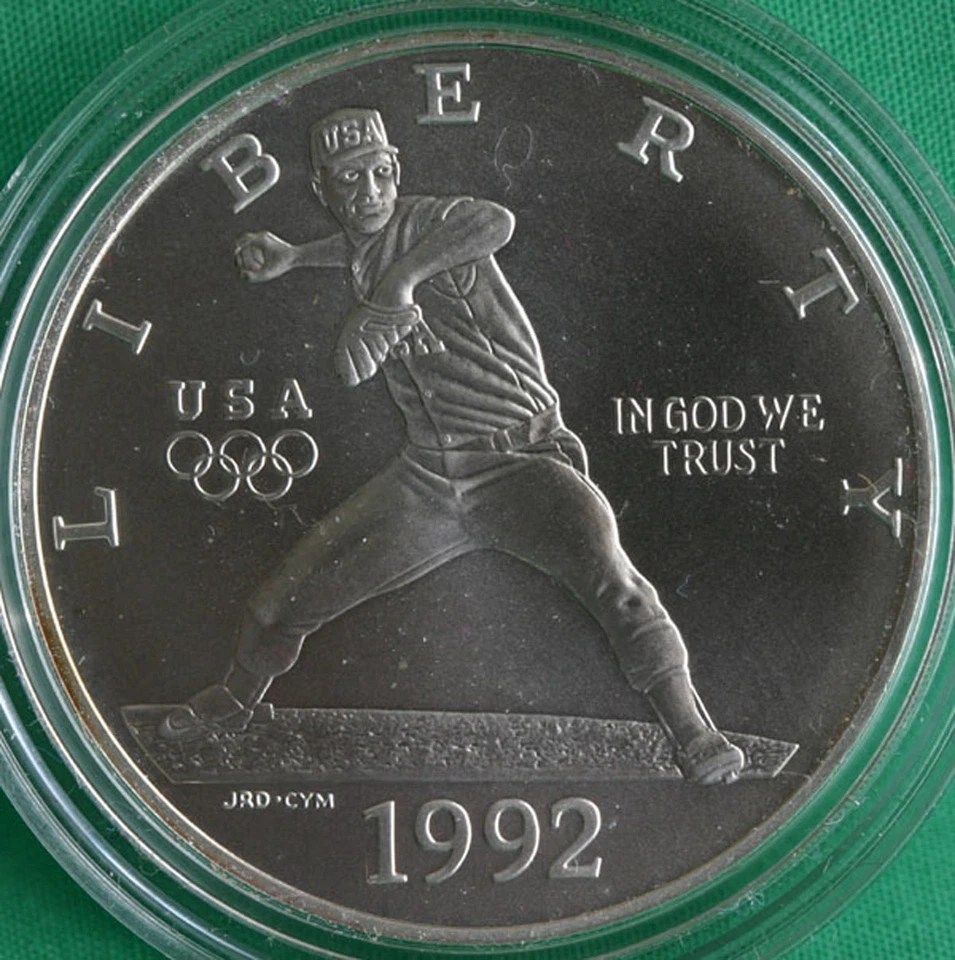 1992 Olympic BU 90% Silver Dollar BASEBALL Coin Set US Mint Box and COA UNC - Image 2 of 4