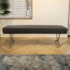 Modern 3 Seater Backless Kitchen Dining Bench Seat Grey Leather 150cm