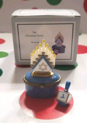 Menorah PHB Porcelain Hinged Box with Dreidel Trinket Midwest of Cannon Falls