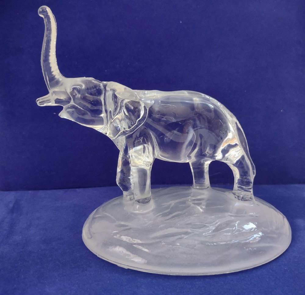 Cristal d'Arques Lead Crystal Elephant Figurine Frosted Glass Base 6.5